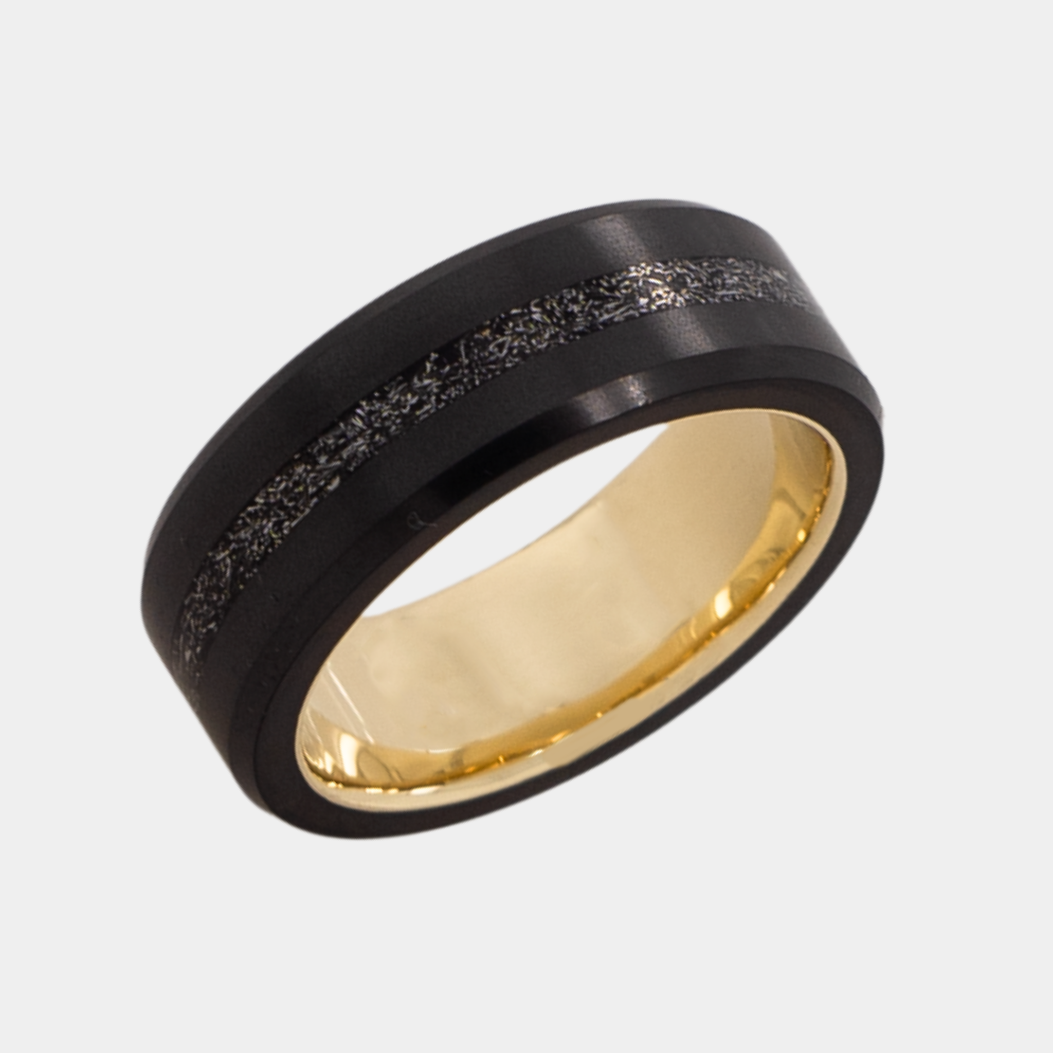 Black Diamond - Men’s Ring 8mm - Authentic Muonionalausta Meteorite Inlay With Sleeve - ARES - Elysium Black Diamond