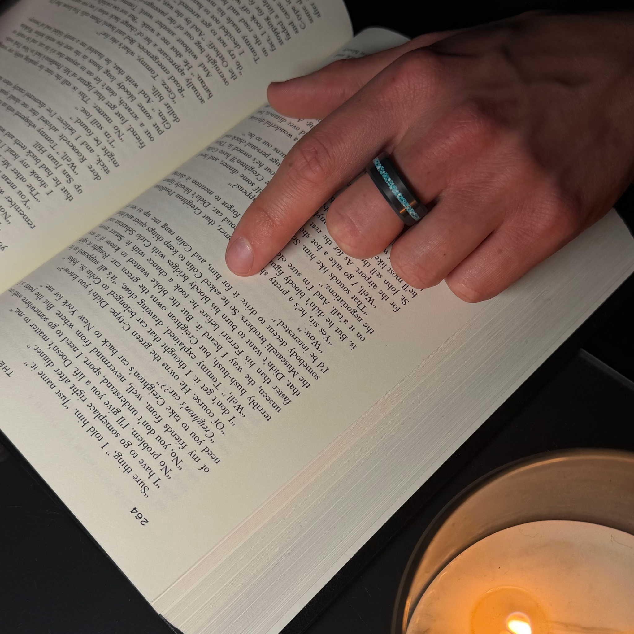 Black Diamond - Men’s Ring 8mm - Authentic Turquoise Stone Inlay - ARES - Elysium Black Diamond