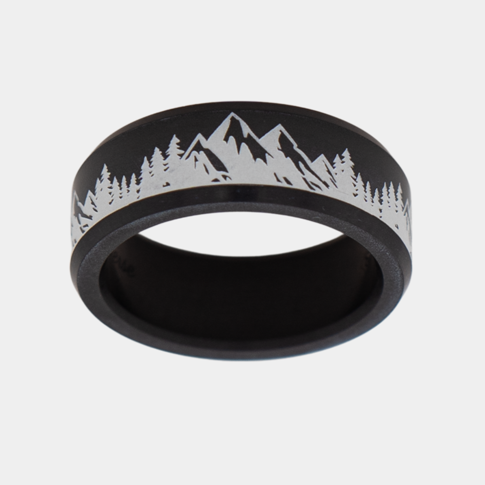 ARES 8mm - Size 10 - Polish Finish - Mountain Range Engraving With White Cerakote - SHIPS WITHIN 2 BUSINESS DAYS