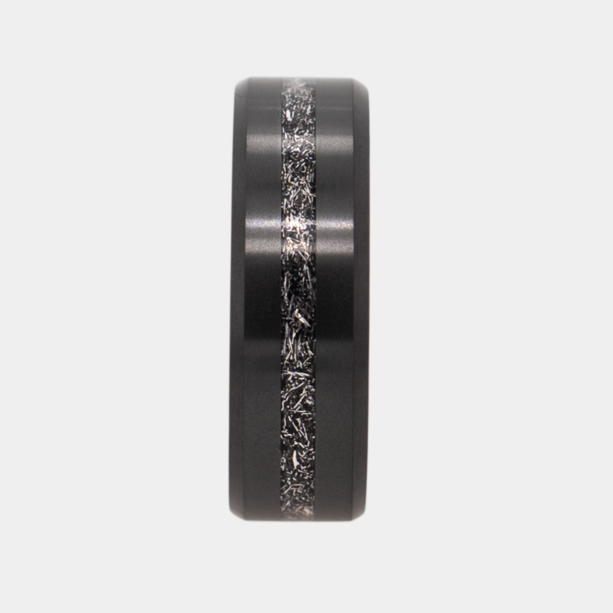Black Diamond - Men’s Ring 8mm - Authentic Muonionalausta Meteorite Inlay With Sleeve - ARES - Elysium Black Diamond