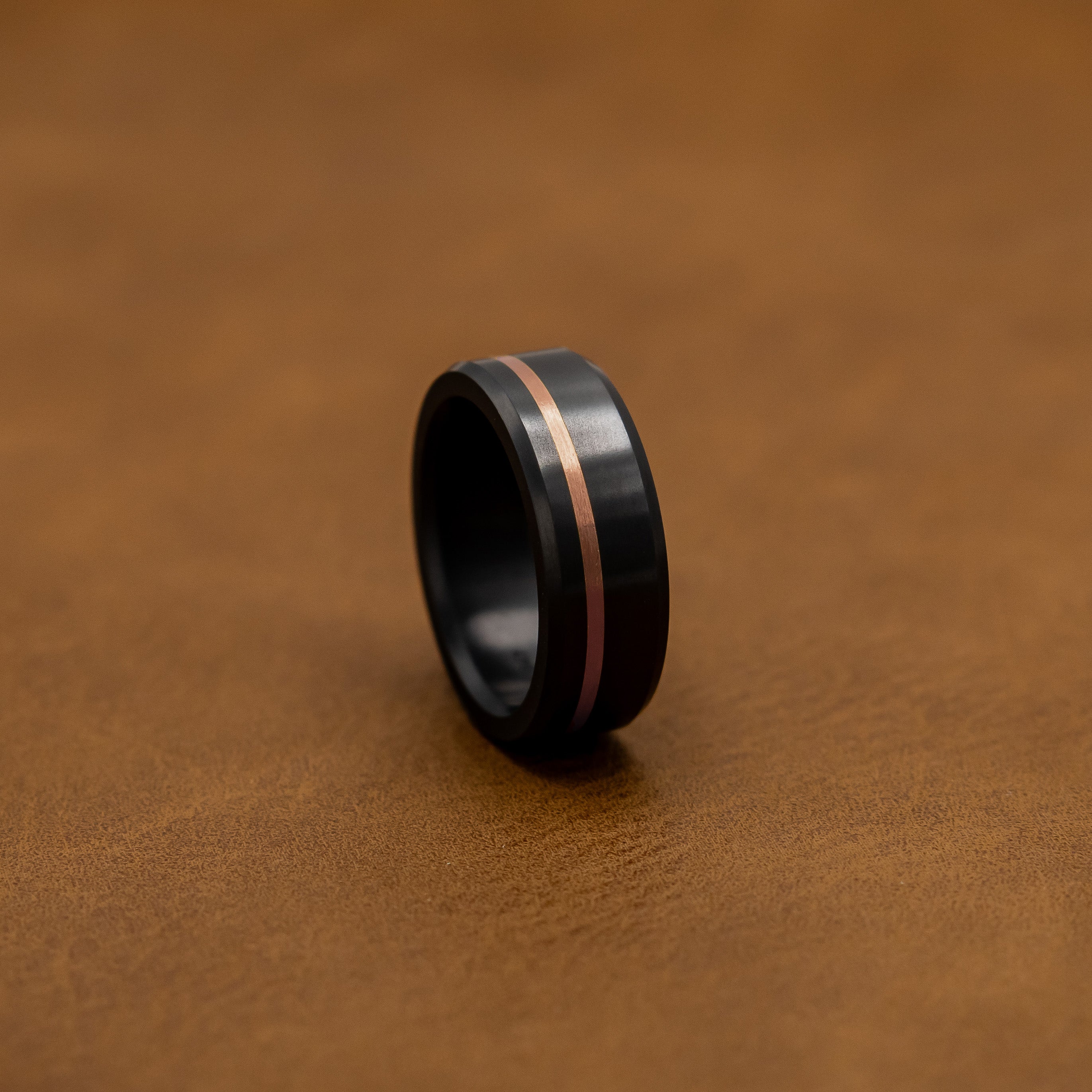 Black Diamond - Men’s Ring 8mm - Offset Inlay Rose Gold - ARES - Elysium Black Diamond