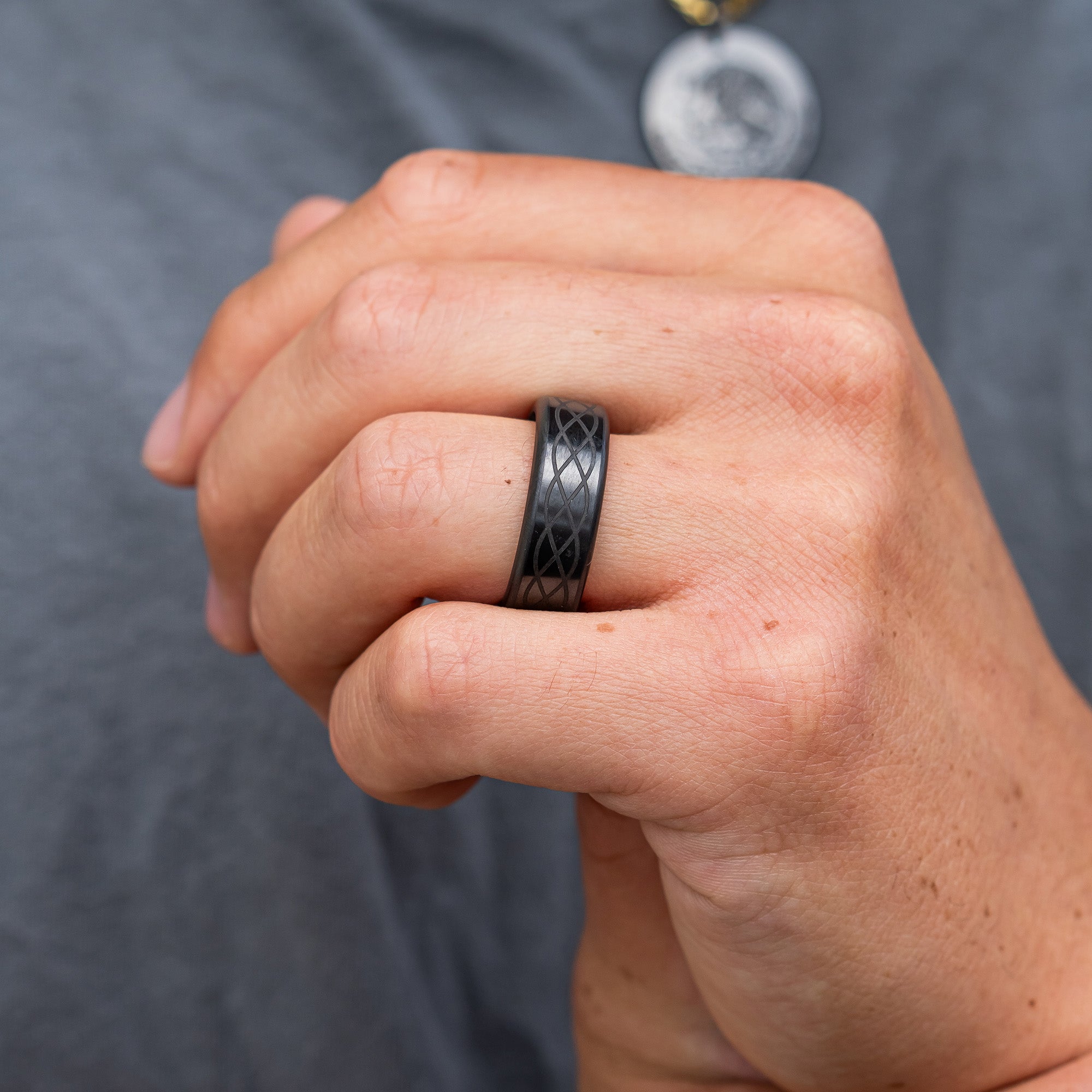 Black Diamond - Men’s Ring 8mm - Custom Laser Engraving - KRATOS - Elysium Black Diamond