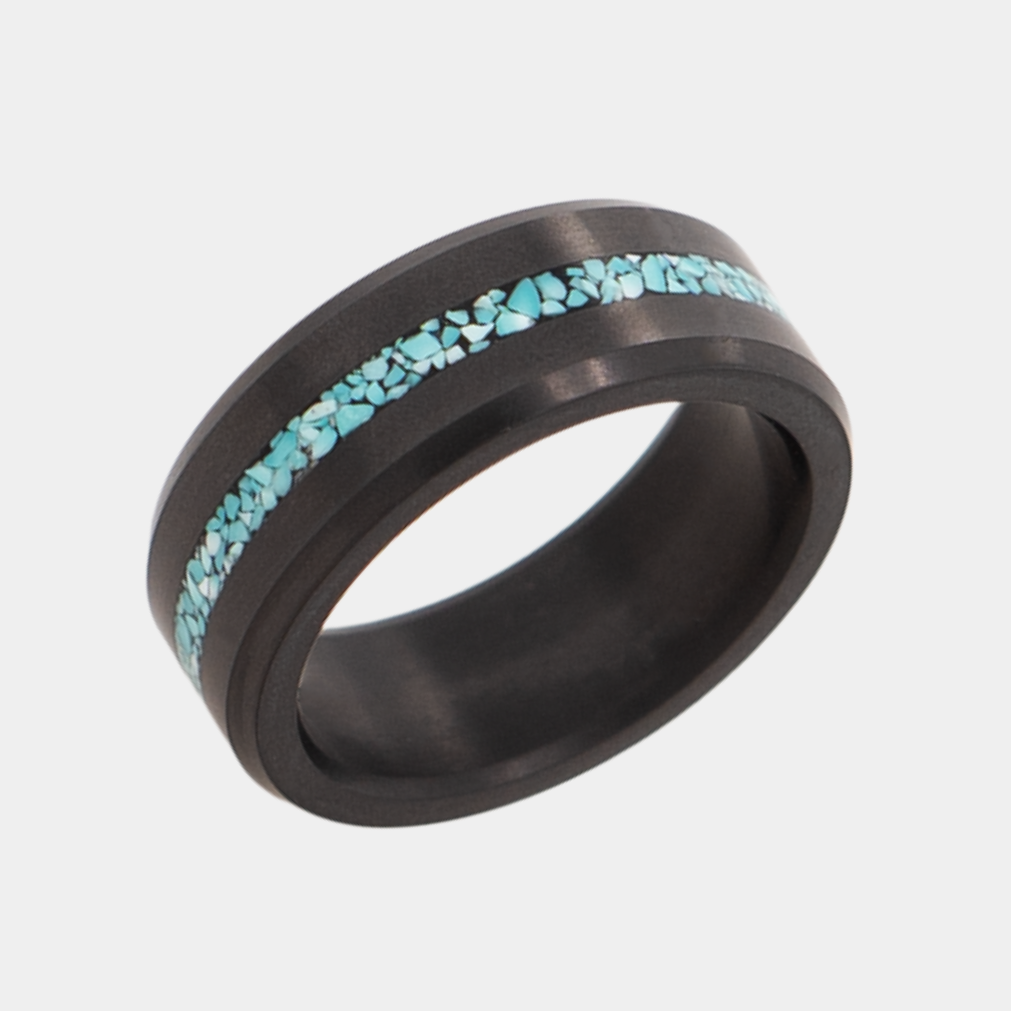 Black Diamond - Men’s Ring 8mm - Authentic Turquoise Stone Inlay - ARES - Elysium Black Diamond