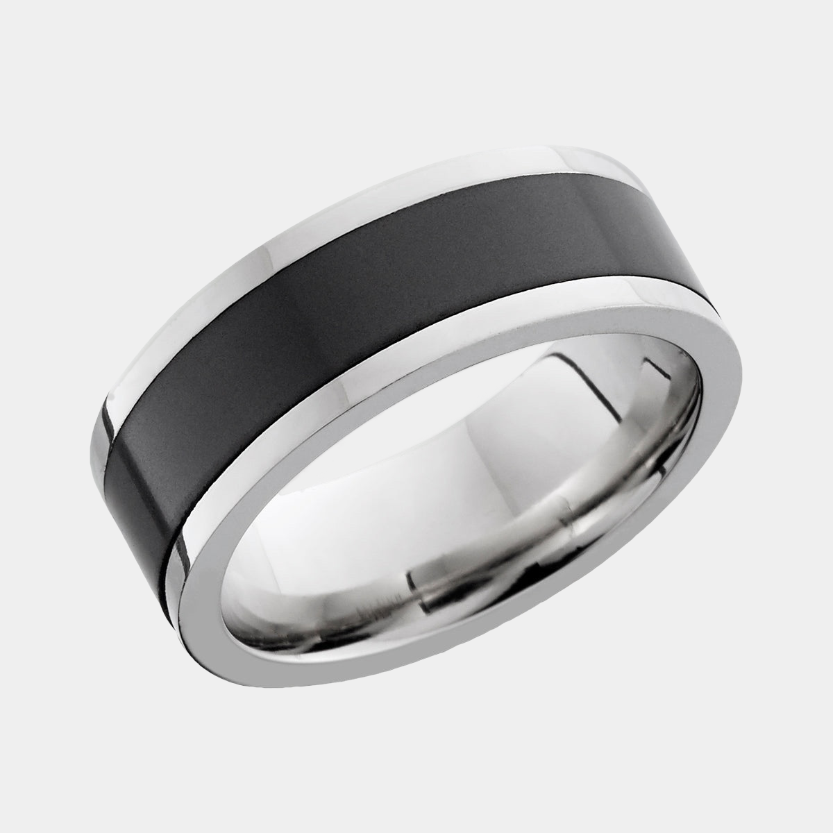 Black Diamond - Men’s Ring 8mm - POSEIDON - 14K White Gold w/ Black Diamond Inlay - Elysium Black Diamond