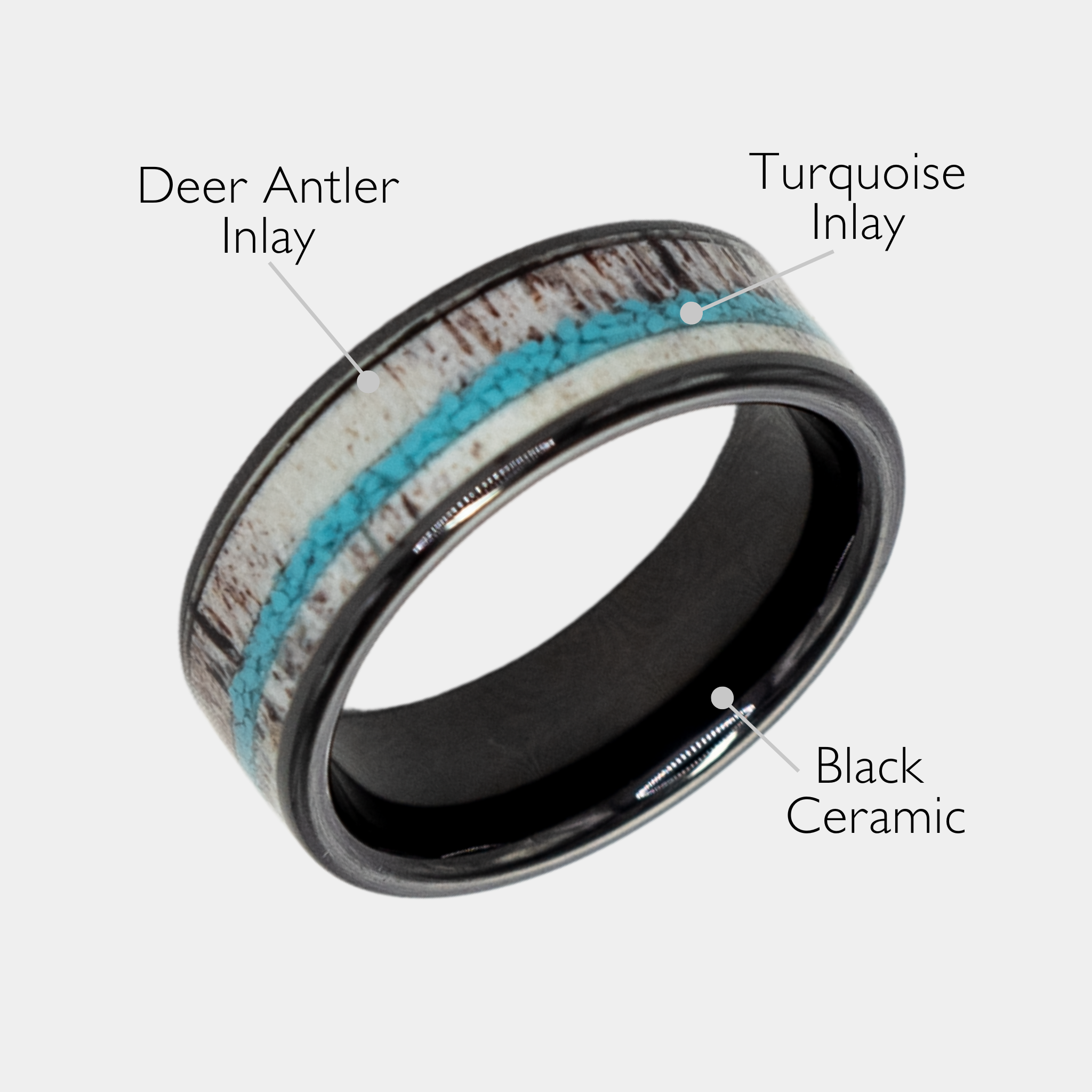 Hermes ring – solid black diamond with polished beveled edges from the Hustler Collection. Angled view with product name overlay.