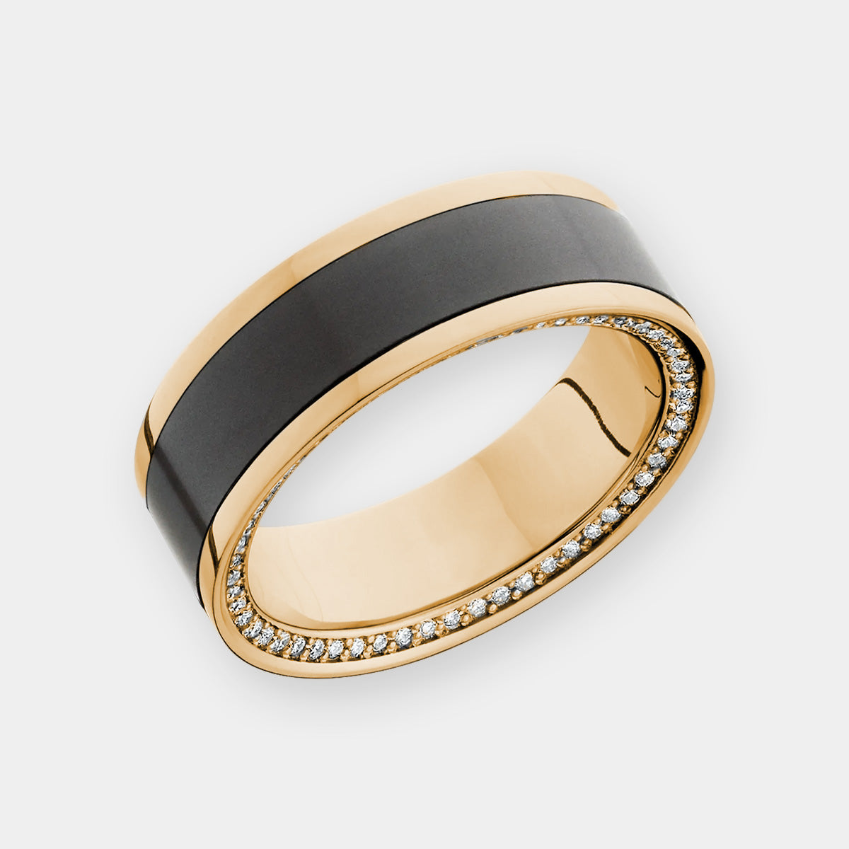 Black Diamond - Men’s Ring 8mm - Yellow Gold Band w Black Diamond inlay and Diamond Insets - ZEUS - Elysium Black Diamond