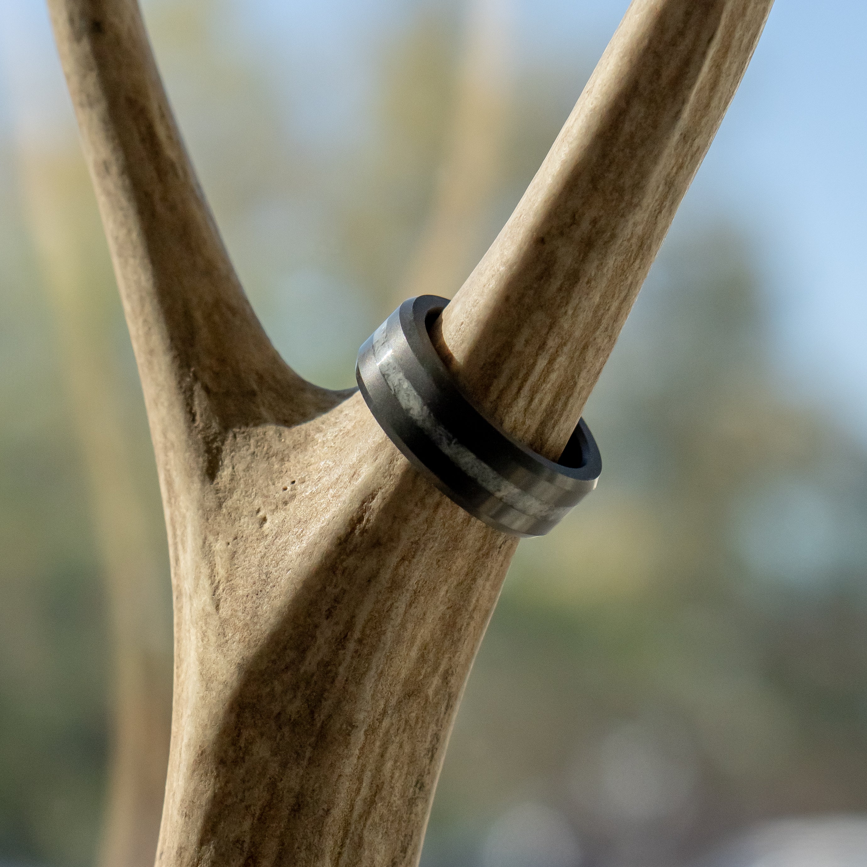 Black Diamond - Men’s Ring 8mm - Authentic Antler Inlay - ARES - Elysium Black Diamond