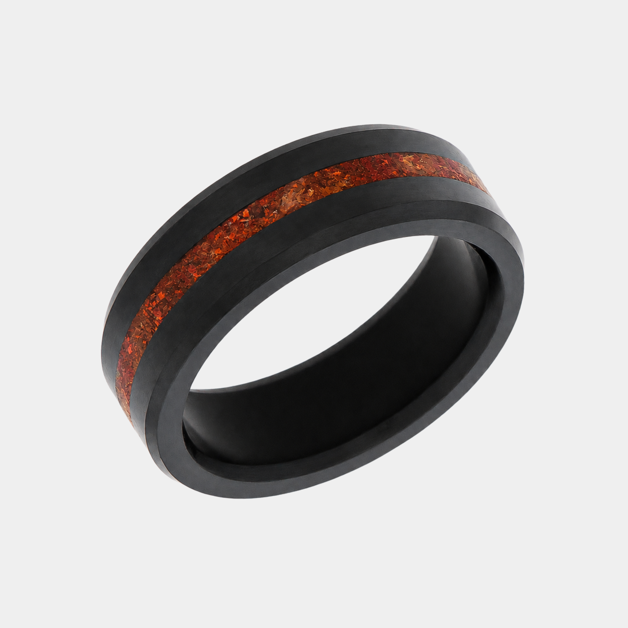 ARES dinosaur bone inlay wedding band in solid black diamond, 8mm