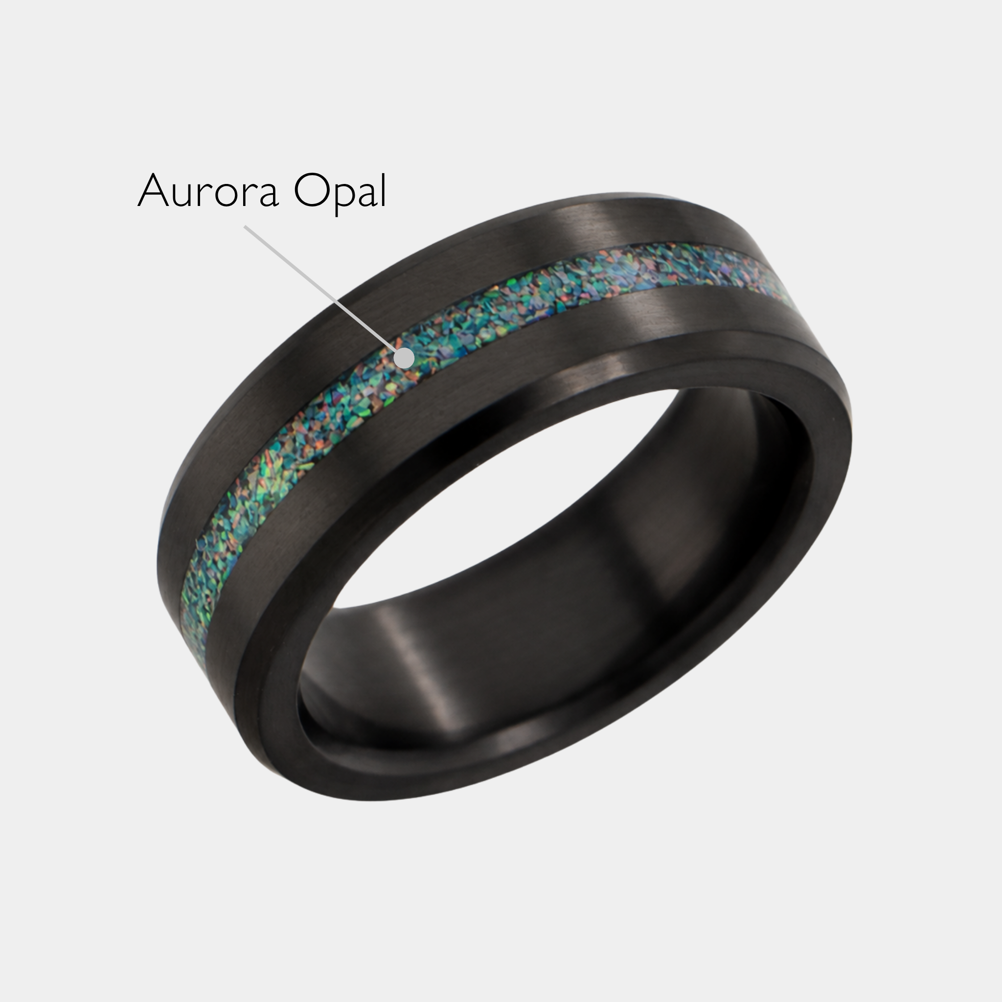 ARES 8mm solid black diamond ring with Aurora opal inlay